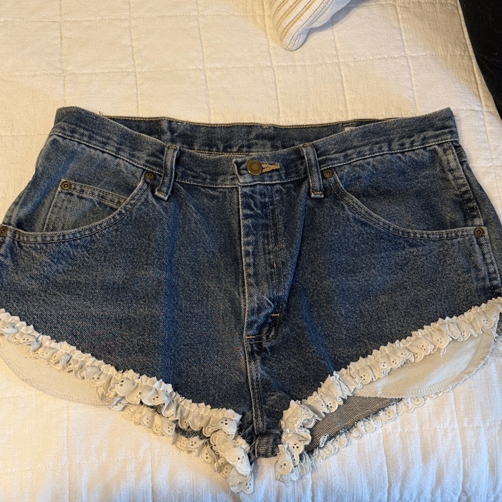 Wrangler Blue Jean Shorts with White Ruffle Trim